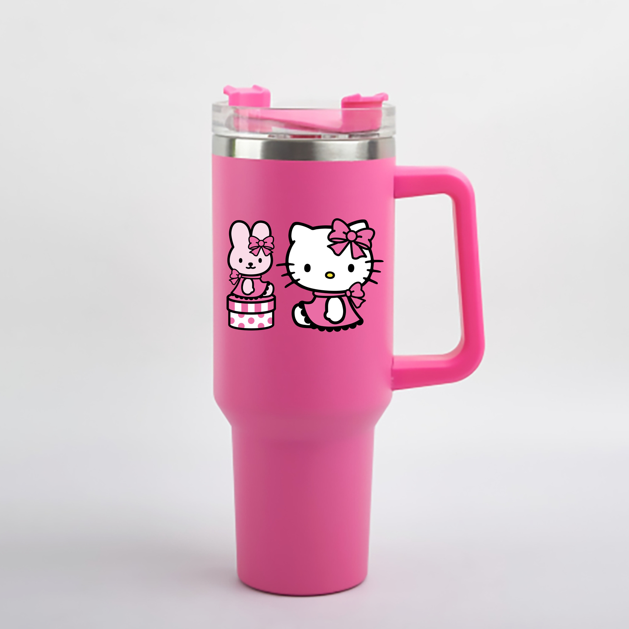 （画像用） Hello Kitty ハローキティ 1200mL車用タンブラー - クリスタルステッカー（プラスチックストロー付き）